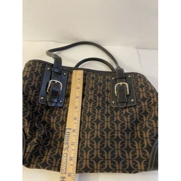 FOSSIL WOMEN'S SIGNATURE CANVAS BROWN/BLACK SHOULDER BAG PURSE GEOMETRIC Key - Picture 8 of 8
